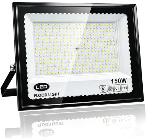Utomhus LED-strålkastare 150 W, kall vit 6500K utomhus LED-projektor, vattentät, IP66 spotlight projektor LE D, 15 000LM för trädgård, gårdar, garage, tak, terrass, parkeringsplatser, torg