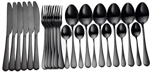 MMRTDJDR Ensemble de Couverts de Couverts de Couverts en Acier Inoxydable 24pcs Sente de Couverts en Acier Inoxydable Steak Fork Café cuillère à cuillère à thé