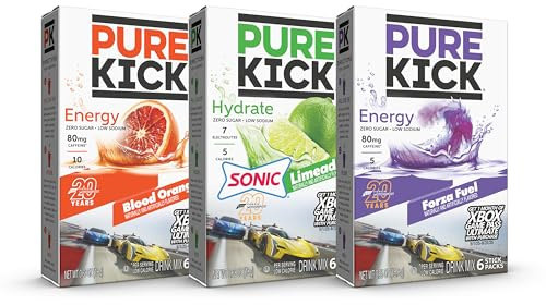 Pure Kick Forza Fuel Limited Edition Energy, Blood Orange Energy & Sonic Limeade Hydration Singles To Go Drink Mix – 3 / 6ct Boxes - 18 Total Packets