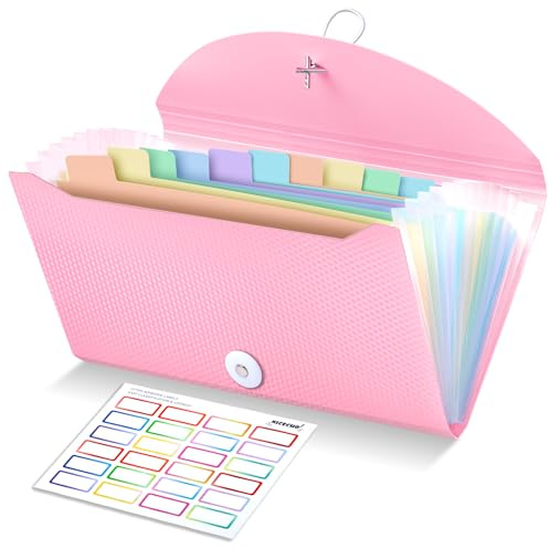 Nicecho Receipt Coupon Organizer, 13 Pockets Small Accordion File Organizer with Labels for Receipt Cards, Bill Business, Coupons Storage, 10.2X 5.1 Inches
