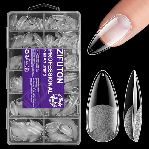 ZIFUTON 600Pcs Capsule Americaine Ongle Amande, 12 Tailles Faux Ongles Amande Medium, Acrylique Nail Tips Pour Les Studios De Manucure Et Diy Nail Art à La Maison