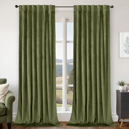 BGment Sage Green Velvet Curtains 90 Inches Long, Luxury Thermal Insulated Soundproof Room Darkening Curtains with Back Tab and Rod Pocket for Bedroom/Living Room, Set of 2 Panels, 52 x 90 Inch