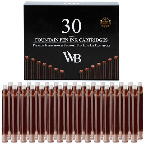 Wordsworth & Black Cartouches d'Encre Stylo Plume, 30 pièces, Marron | Compatible avec la Plupart des Stylos, Format International, Flux Fluide, Séchage Rapide, Calligraphie, Vegan