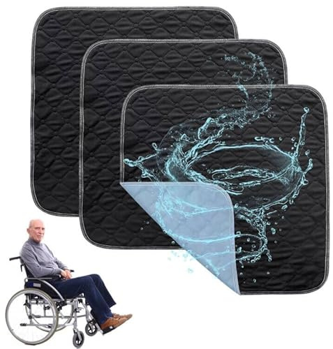 3 Stück Waschbare Inkontinenz Sitzauflage 50x50cm, wasserdichte & Saugstarke Inkontinenzunterlage, Wiederverwendbar Hautfreundlich Unterlage für Rollstuhl, Auto, Sofa(Black)