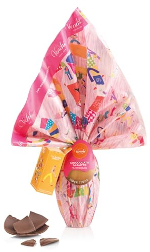 Venchi - Uovo di Cioccolato al Latte per Bambini, Rosa, 220 Gr, Note di Toffee e Caramello con Sorpresa, Senza Glutine, Collezione Pasqua Venchi, Idea Regalo