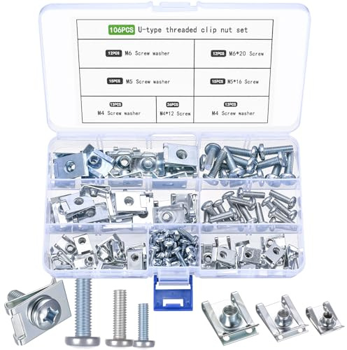 106 PcsCar Trim Clips Metal Car Clips and Fixings, Automotive U-type Clipss, Auto Fastener Clipss, Car Body Undertray Fender Screws U-Clip Assortment for Auto Dash Door Trim Interior Clipsset