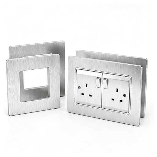 4PCS Silver Light Switch Cover Plates, Light Switch Surround, Double Socket Surround & Socket Surround for Home Decoration, Switch Cover for Home & Office Decor