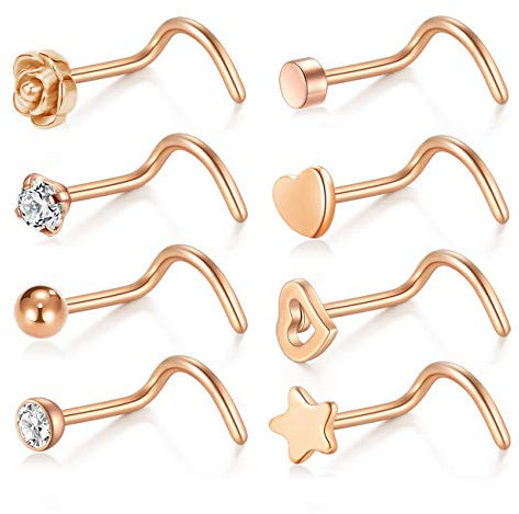 Incaton 20 Gauge 8stk Nasenstecker Spirale Stecker Nasenpiercing Nasenring Chirurgenstahl Nostril Piercing Schmuck Set Rosa Gold