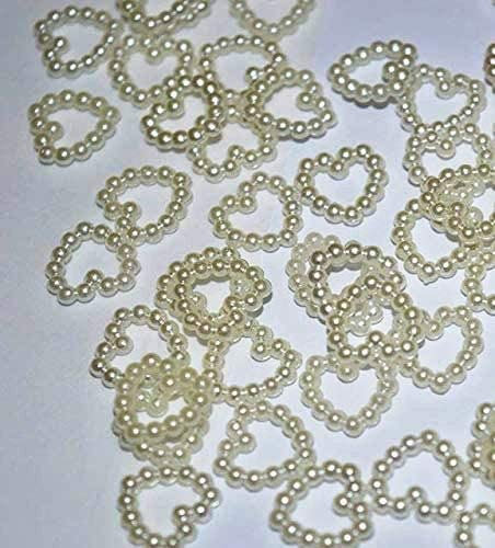100 Pearl Heart Wedding Party Table Confetti Scatter Decorations Card Making (Ivory)