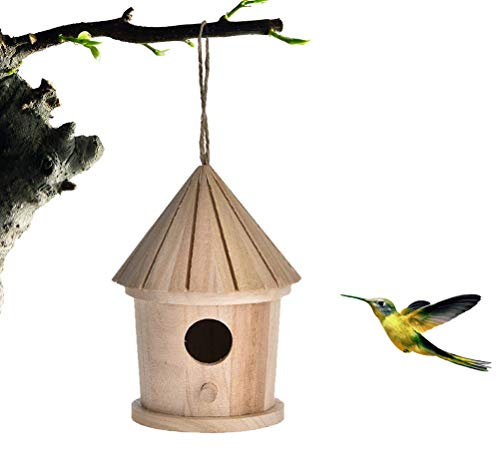 FuYouTa Vogelnest aus Holz zum Aufhängen, Deko Vogelhaus, Holz, kleines Vogelfutterhaus, Hängefrühlingsdeko, Vogelkasten Deluxe Alpenhüttenstil, Vogelhaus Naturholz Vogelkäfig Ruheplatz für Vogel