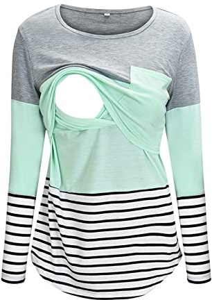 Pijamas de Lactancia para Mujer Invierno Algodón Pijamas de Maternidad de Hospital para Premamá Conjunto de Embarazadas de Mangas Largas para Mujer S-XXL (Gris, XXL)
