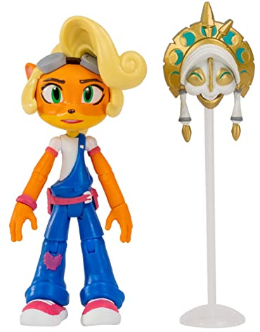 BANDAI Crash Bandicoot Action Figure Coco Bandicoot con maschera | Giocattolo Coco Bandicoot da 11 cm con maschera e accessori | Personaggi da collezione come merce e regali per videogiochi, blu,
