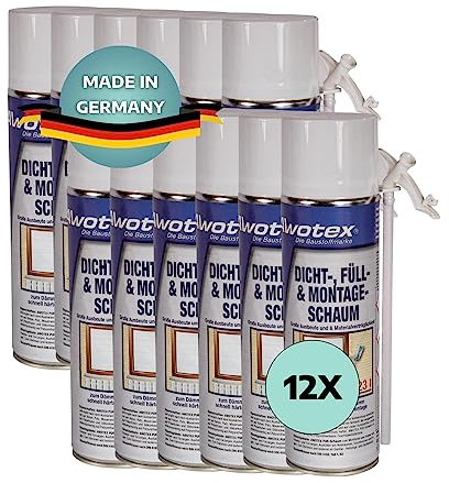 AWOTEX 12 x Montageschaum B2 500 ml 1-K I Bauschaum Dämmschaum ohne FCKW & HFCKW I Klebeschaum für Dämmplatten I Montageschaum außen I Montageschaum Türzarge I Überstreich- & überputzbar