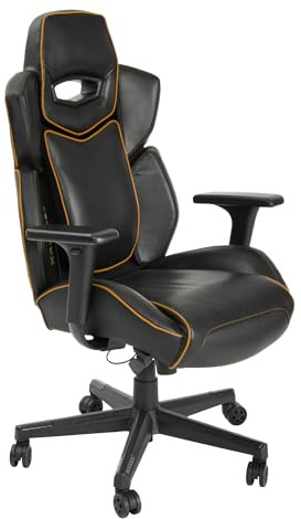 X-Rocker Drogon High Back Ergonomic Gaming Chair for Adults & Teens - 3D Armrests, Lumbar Support, Height Adjustable Recliner, Wipe-Clean Faux Leather - Black/Gold