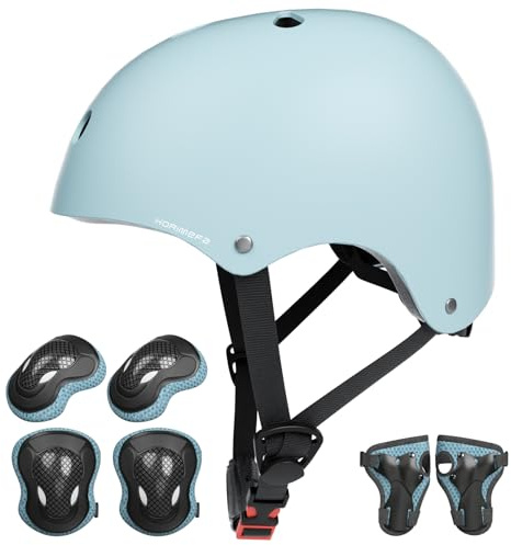 KORIMEFA Casco Bici Protezioni Set per Bambini Ginocchiere Gomitiere e Protezione Polso per Bambini da 3-13 Anni, Casco per Hoverboard, Pattini in Linea, BMX e Bicicletta