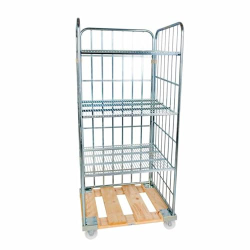 Rollregal 3-seitig, 3 Zwischenböden 20° Neigung, Nutzhöhe 1.600 mm, Rollplatte aus Holz, 815 x 724 x 1.790 mm, 500 kg