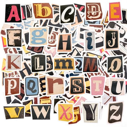 SREBIWO 156 Stück Vintage Buchstaben Aufkleber Selbstklebend Wasserdicht Mehrfarbig Alphabet Aufkleber für DIY Scrapbook Stickers Briefkästen Reisetasche Laptop