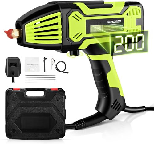 Krovtoy Upgraded Welder, 220V Handheld Welder with LED Display, IGBT Inverter, 10-200Amp 6-Level Variable Current Adjustment, Suitable for 3/32″- 1/8″ (2.5-3.2mm) Wire Welder Kit (Green)