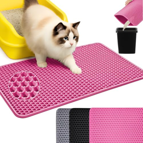 Andalus Brands Large Cat Litter Mat - Waterproof & Urine-Proof Litter Box Mat, Non-Slip Kitty Litter Mats for Floor, Easy to Clean Litter Trapping Design (30 x 24, Pink)