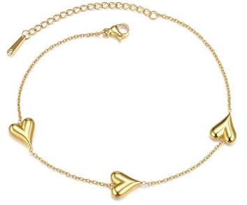 AllerPierce Anklets for Women, Adjustable Gold Women’s Heart Anklets Bracelet, Stainless Steel Foot Chain Waterproof Summer Beach Anklet Jewellery Gifts for Women Girls