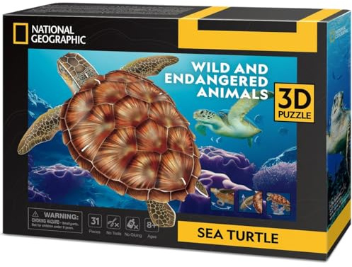 cubic fun- CubicFun 661080 National Geographic Marina, Puzzle 3D a Forma di Tartaruga con 31 Pezzi, per Bambini a Partire dagli 8 Anni