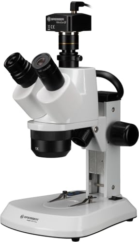 Bresser Stereo Microscope Set with Trinocular Tube, 3 Magnifications (10x, 20x, 40x), LED Lighting and MikroCam SF Full HD Camera