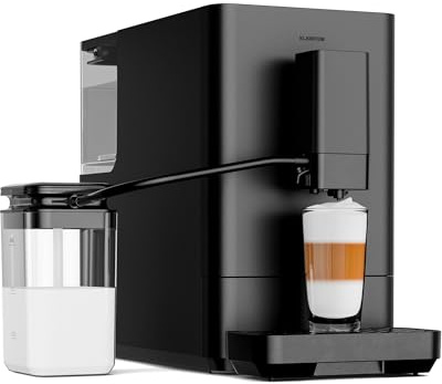 KLARSTEIN Velaire Machine à Café Grain Automatique - 20 Bars, Écran Tactile LED, Broyeur Inox 15 Réglages, Réservoir Lait 0,75L, Espresso, Cappuccino, Auto-Nettoyage, Cafetière à Grain