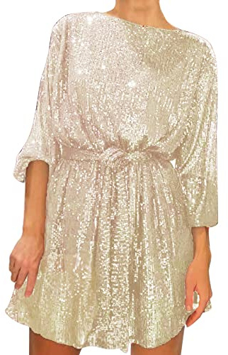 Robe Femme Chic Et Elegant De Soiree Dorée a Paillettes Courte Hiver Soirée Glamour Anniversaire Sexy Reveillon Ensemble Paillette Année 20 À Noire Réveillon Bleu Vetement Fete Or Noir Argentée Doree