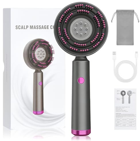 Colexy Electric Head Massager, 3-in-1 Scalp Massaging Brush with Head Massage Brush, Hair Oil Applicator, Red Light Therapy, 3 Modes for Hair Care, SPA, Relaxation, 360° Haircomb and Scalp Care (Grey)