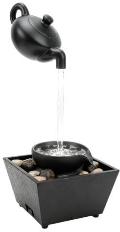 Tissting Tabletop Water Fountain Floating Teapot Indoor Waterfall Feature | Circulating Zen Table Fountain with Pebbles and LED Ring Lights, Feng Shui Water Decoration for Meditation Relaxation Decor