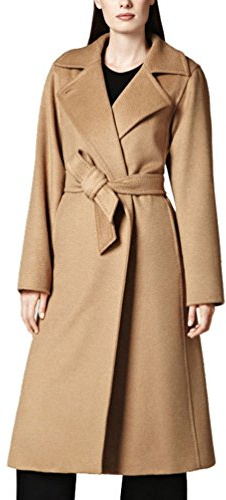 MissFox Mujer Abrigo Mezcla de Lana Clasico Largo Color Camel Abrigos con Cinturón Solapa Grande Trench Parka