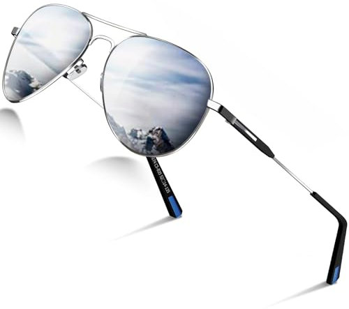 DADA-PRO Sonnenbrille Herren Polarisiert Pilotenbrille Damen Metallrahmen Retro Fliegerbrille UV400 Schutz Polarized Sunglasses Men Women (Silber/Verspiegelt)