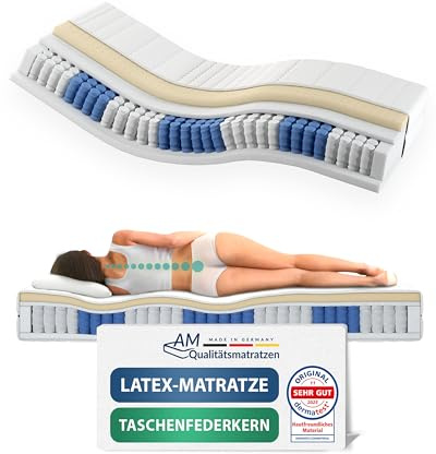 AM Qualitätsmatratzen Colchón 100x200 cm de látex Colchón muelles ensacados de látex 100x200 firmeza Blanda 24 cm - 7 Zonas, 480 muelles y Funda Lyocell - Made in Germany & Oeko Tex