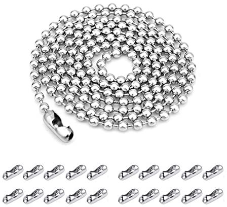 Chaîne à Rouleaux Perlée, Chaîne de Boule Acier Inoxydable, 10 Mètres 2.4 mm de Diamètre de Chaîne Boule, Chaîne à Rouleaux Perlée avec 20 Connecteurs Correspondants, Pour Fabrication de Bijoux