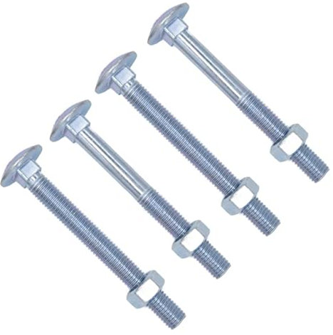 TERF® M10 X 80mm Cup Square Carriage Bolt and Nut M10 (10mm) X 80mm Coach Bolts with Hexagon Nuts - Pack of 4