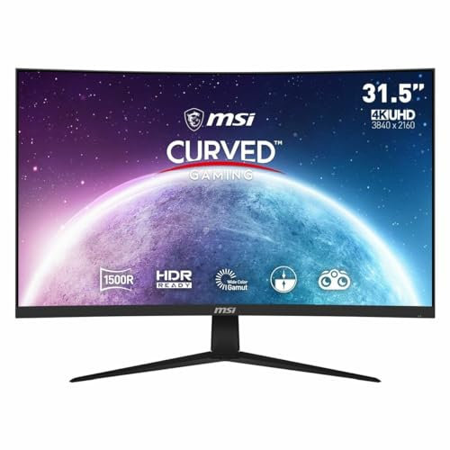 MSI G321CUV 31.5 Monitor Gaming Curvo, 3840x2160 (4K UHD), 60Hz ,4ms, angolo di visione di 178°, HDR Ready, Anti-sfarfallio, VESA