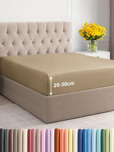 Lenzuolo con angoli 140x200 Beige, profondità 30 cm - Lussuoso lenzuolo con angoli - Per materassi fino a 30 cm (12) di altezza - Morbido, senza pieghe e traspirante - 140x200 - singola