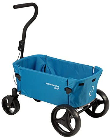 Beachwagon MINI rullvagn vikbar - 40 kg - Hopfällbar handkärra som strandvagn, trädgårdsvagn, campingvagn och resevagn - Kompakt och lätt - Tvättbart tyg - Ljusblå