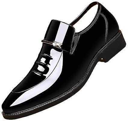 Men's Premium Patent Leather Wedding Oxfords Shoes, Business Formal Classic Office Dress Shoes Pointed Toe Low-Top (Black,10)