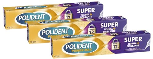Polident Power Max, Super Tenuta + Sigillante, Adesivo per Protesi Dentale, Tenuta Salda Giornaliera, Gusto neutro, 70 g, Confezione da 3