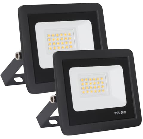 FUPE Faretto LED da Esterno 2 Pezzi,Fari led da Esterno 20W,Faro led da Esterno 2000LM,Faretti led Esterno Impermeabile IP65,Fari a led Esterno,6500K Luce bianca fredda,180° angolo di rotazione