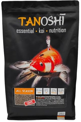 Tanoshi Koifutter - All Season Sink 5 kg 4,5 mm | sinkendes Winterfutter für Herbst, Frühjahr und Winter | Koifutter für ausgewogene Koi-Ernährung mit Lachsöl