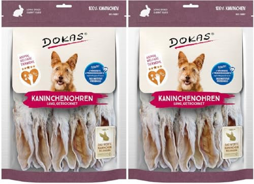 DOKAS - Kaninchenohren mit Fell getrocknet lang 2er Pack (2 x 180g)