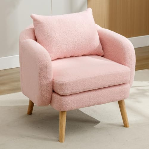 KOMHTOM Fauteuil canapé rose, fauteuil lounge avec rembourrage en tissu teddy, fauteuil de lecture pour salon, chambre à coucher, balcon (rose)