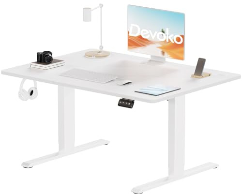 Devoko Escritorio Elevable Eléctrico,Escritorio Regulable en Altura con Gancho, 71-119 cm, 2 Opciones de Memoria Inteligente, Adecuado para Estudiar Trabajar (Blanco, 120x60cm)
