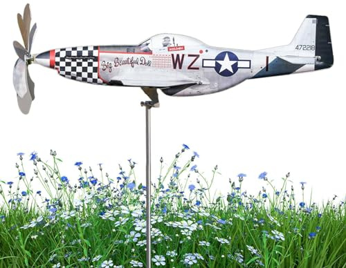Molinillo de viento de metal – Decoración artística de jardín de acero inoxidable | Molinillos de viento Escultura de viento Aeronave | Decoración de jardín resistente a la intemperie para patio