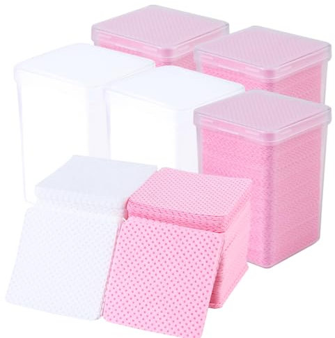 1000 Pezzi Tampone Salviette in Cotone,Pad Unghie Senza Pelucchi Tamponi senza Pelucchi per Pulire per Rimuovere Smalto e Gel(Rosa & Bianco)