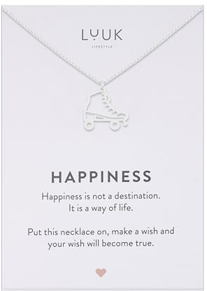 LUUK LIFESTYLE Collana con Ciondolo Diverso con carta HAPPINESS, 50cm | Ciondolo Diverso, Acciaio Inossidabile, Impermeabile, Ipoallergenico, Catena Regolabile, Idea Regali donna, Lei