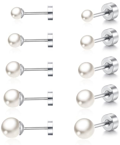 QKEPCY Orecchini per Donna a Perla Set Ragazze Perla Semplice Borchie Orecchini di Perle Ipoallergenici Orecchio Gioielli Piercing All'orecchio Taglie Miste