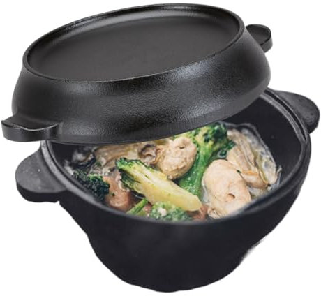Pentola da forno olandese in ghisa, 460 ml, ad alte prestazioni, con doppi manici, pentola olandese 2 in 1 in ghisa con coperchio per padella, pentole robuste per cuocere il pane/cucinare, piccola